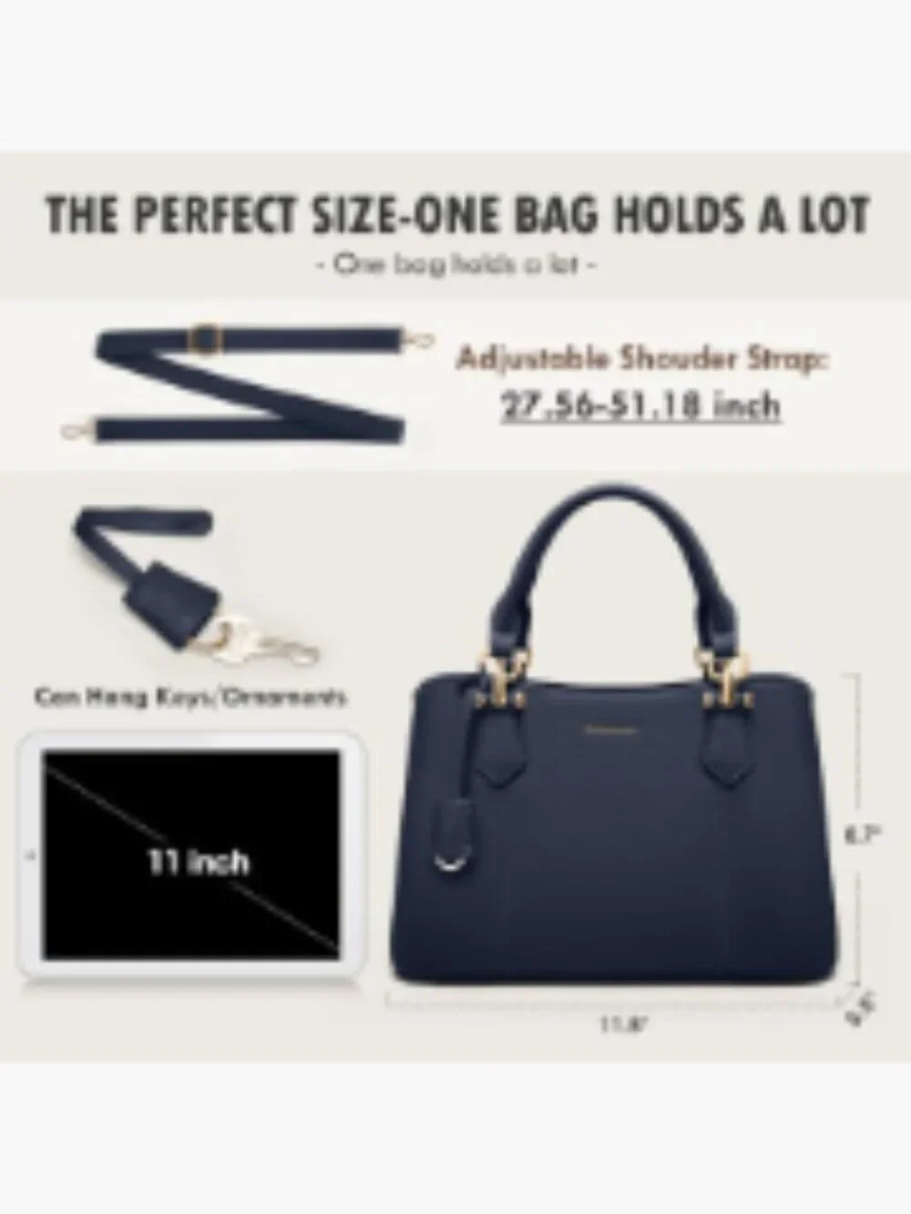 Waterproof PU Leather Satchel Handbag with Anti-Theft Pockets, Fits iPad